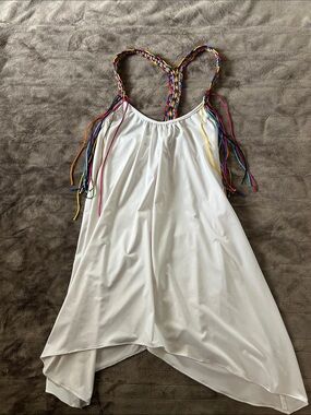 Made in Columbia White Top with Rainbow Braided Straps